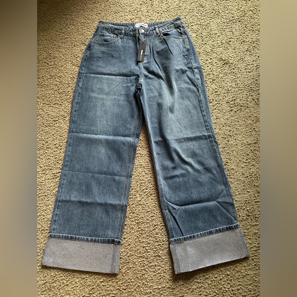 Fashion Nova Classic Turn Over Blue Women's Jeans Size 15 NWT - Picture 4 of 6